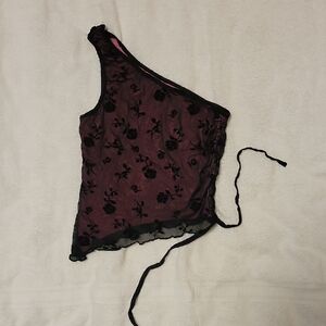 SHEIN Pink and Black Lace Detail Top